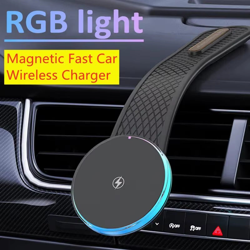 Magnetic Car Wireless Charger Stand Car Phone Holder Mount Dashboard 15W Fast Car Charging for Iphone 15 14 13 12 Pro Max Mini